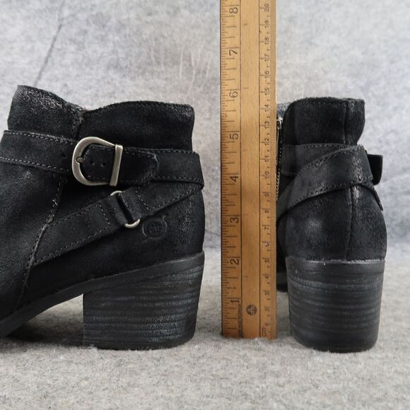 Born Shoes Womens 6 Booties Morocco Leather Distressed Buckle Strap Black Zip - Picture 5 of 16